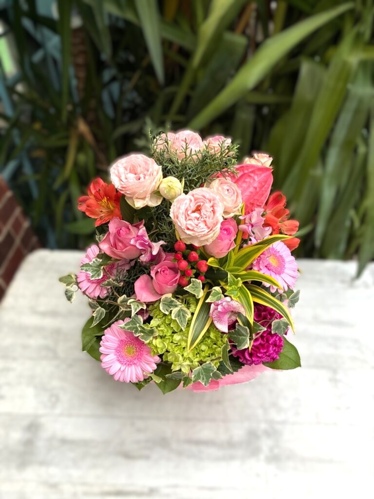 傘寿祝　フラワーアレンジ　朝倉市